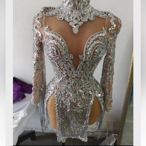 Bridal White bling silver dance costume - Picture 5 of 6